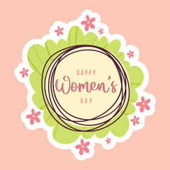 Women's Day Greeting Sticker With Flower Bouquet. 8 March Women's Day Celebration Cards.