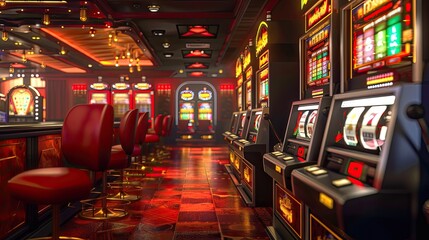 Interior of casino hall with slot machines
