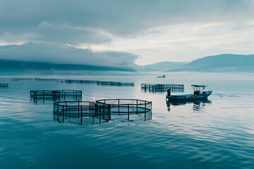 fish breeding, creation of a harmonious scene of modern aquaculture and methods of sustainable agriculture
