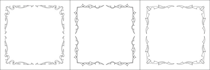 Set of three thin vegetal vector frames. Black and white. Vector frame for all sizes and formats. Isolated vector illustration.	
