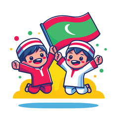 illustration of children jumping for joy with the Maldives flag