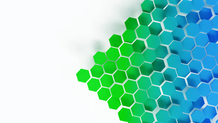Fototapeta premium Green and light blue hexagon shape with white background for laptop and PC background