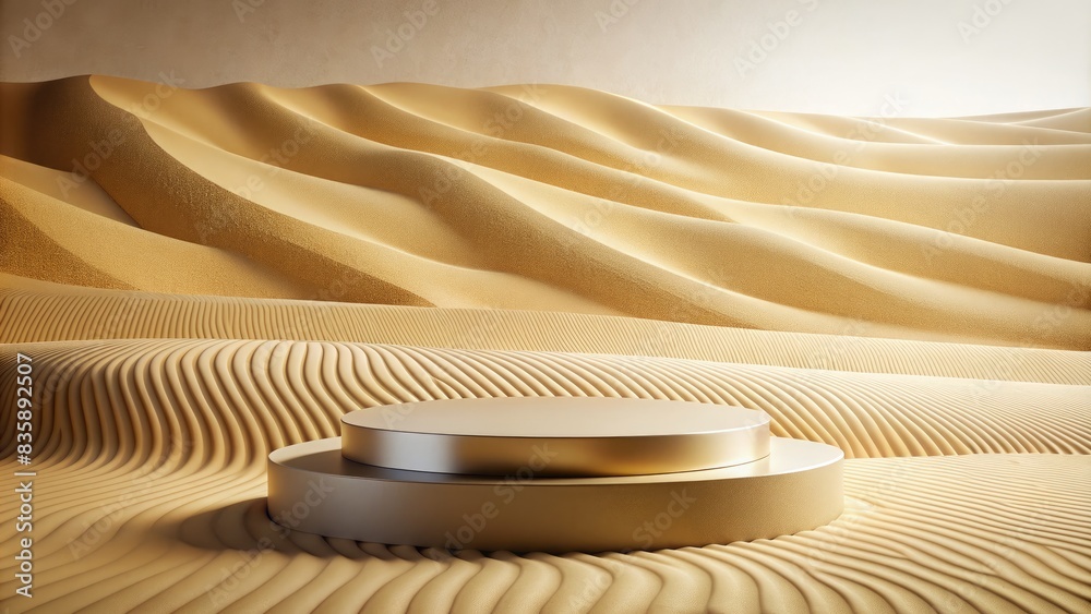 Canvas Prints Minimalist wooden platform on sand dunes.