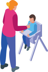 Isometric illustration of a pediatrician checking the throat of a seated child patient