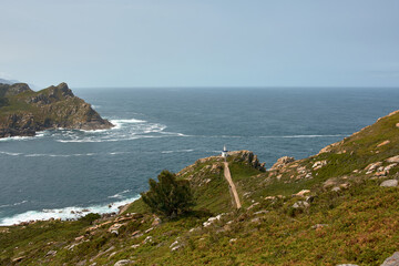 Fototapeta premium Faro de Porta lighthouse, Isla del Faro Cies Islands, Atlantic Islands Galicia Maritime Terrestrial National Park, Spain