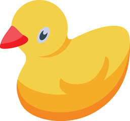 Colorful cartoon rubber duck icon illustration for kids bath time with vibrant yellow design. Playful and cheerful character. Isolated vector graphic of a cute smiling ducky. Floating in water