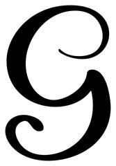 Hand drawn vector calligraphy letter G. Script font logo. Handwritten brush style flourish