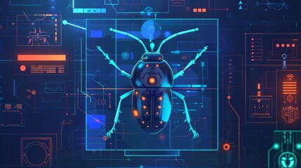 Pest Detection theme front view Identifying pests using AI Futuristic tone Analogous Color Scheme