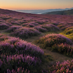 Obraz premium lavender flowers in a field with mountains in the background