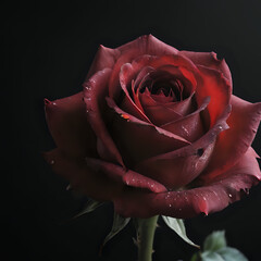a rose that is red with water droplets on it