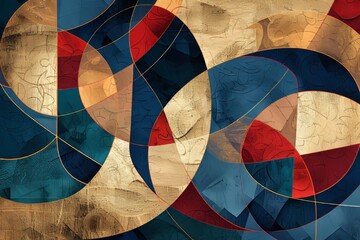 Fototapeta premium blue red gold geometric abstract artwork - elegant decor for modern interior design