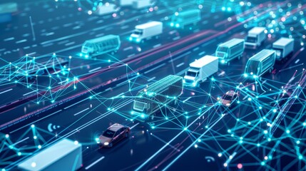 Transportation Systems theme side view Improving transportation networks with digital twins Technology tone Analogous Color Scheme