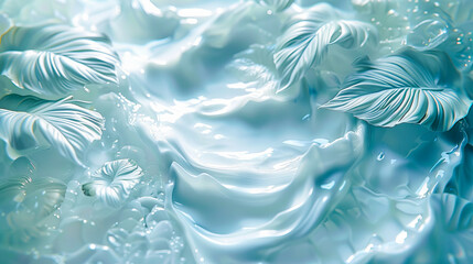 Elegant digital art with white botanical motifs on a tranquil aqua background