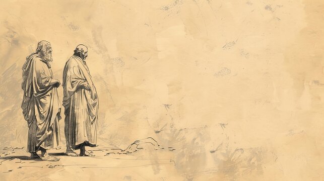 Judges 10 Biblical Illustration: Tola and Jair's judgeships, Ammonite oppression, Israel's repentance and deliverance, Beige Background, copyspace