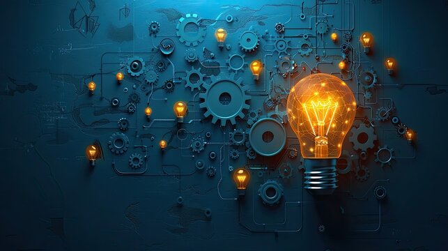 A background featuring a light bulb and gears, symbolizing innovation, creativity, and problem-solving.