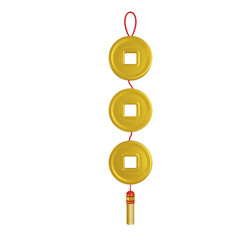 Hanging gold coins icon, 3D Hanging gold coins icon, 3D Chinese new year decorated icon in Chinese traditional on Lunar new year