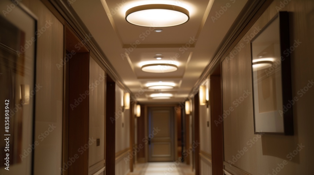 Poster a contemporary flush-mount ceiling light fixture installed in a hallway, providing bright and even i