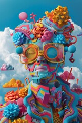 3D icons animated in a surreal and vibrant digital space, high detail and contrast