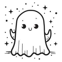 Cute ghost logo icon, black vector illustration on white background