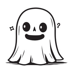 Cute ghost logo icon, black vector illustration on white background