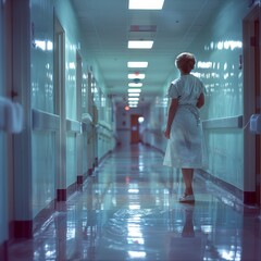 Fototapeta premium Nurse in Empty Hospital Hallway