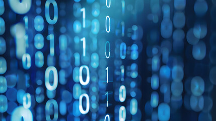 digital codes flow, showing a pattern of ones and zeros in blue and white, symbolizing technological progress. generative ai