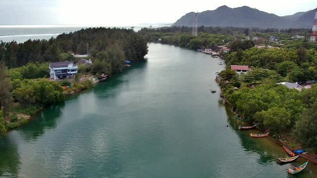 Aerial beautiful river and tree views near banda aceh city