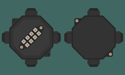 Electrical junction box with terminal block. Flat design. Vector illustration