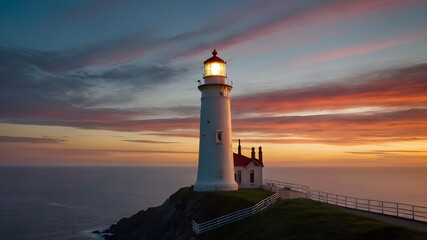 Naklejka premium Majestic Lighthouse on Cliff Edge: A Stunning View