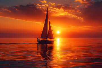 Sunset cruise Man and girl in love on board a sailboat