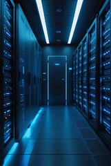 Server Room with Blue Lights