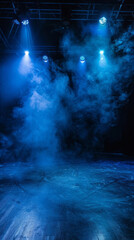 Fototapeta premium Spotlights illuminate a stage, creating an atmospheric and mysterious ambiance.