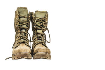 Old worn out army boots on a transparent background