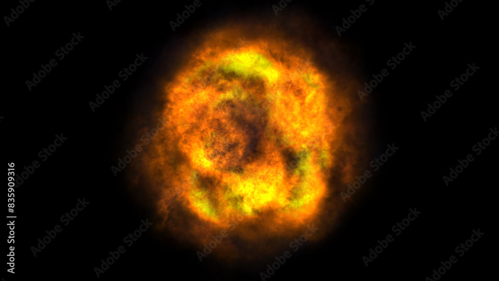 Wall mural fire flame ball explosion in space, illustration