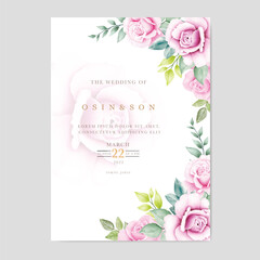 wedding invitation card with floral rose watercolor