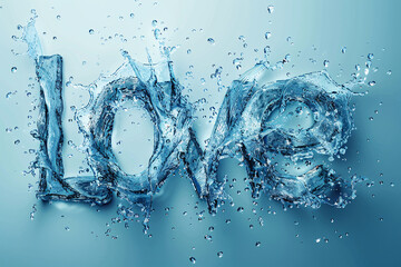 Water Love: A captivating image of the word "Love" formed by cascading water droplets, symbolizing the refreshing and invigorating nature of love. The blue background enhances the feeling of serenity 