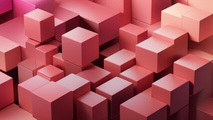 Obraz premium 3D Render of Innovative Tech Background Coral and Pink Multisized Blocks