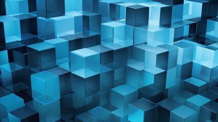 Obraz premium 3D Render of Innovative Tech Background Turquoise and Black Translucent Cubes