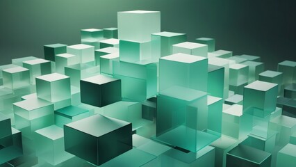 3D Render of Neatly Arranged Translucent Blocks Green and Black Innovative Tech Wallpaper