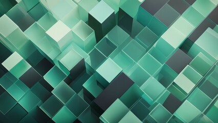 3D Render of Neatly Arranged Translucent Blocks Green and Black Innovative Tech Wallpaper