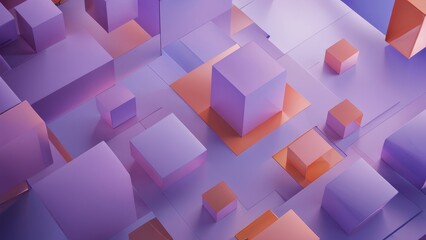 3D Render of Violet and Orange Contemporary Tech Background