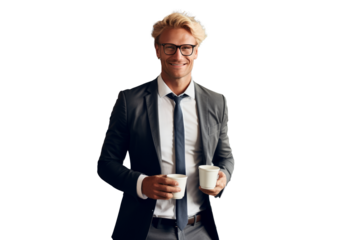 businessman having a cup of coffee isolated and cut out