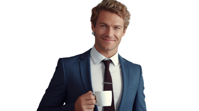 businessman having a cup of coffee isolated and cut out
