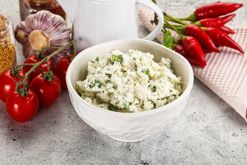 Curd cheese with green herbs