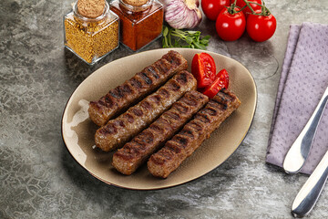 Grilled beef kebab minced meat