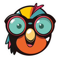 Naklejka premium Cute cartoon bird with big glasses and colorful feathers, perfect for kids' illustrations and playful designs.