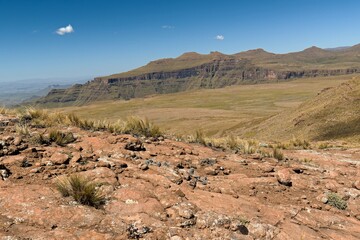 View of the countryside near Sani Pass (2876 meters). The Maloti Mountains and the Drakensberg. Thaba-Tseka district. Kingdom of Lesotho. Africa.