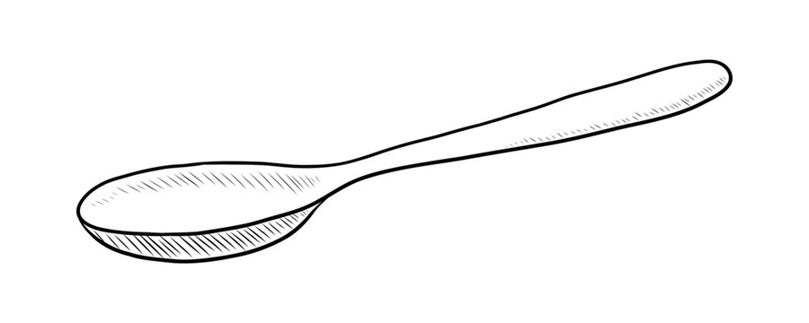 BLACK AND WHITE VECTOR CONTOUR DRAWING OF A SPOON