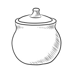 BLACK AND WHITE VECTOR CONTOUR DRAWING OF A CLAY BAKING POT