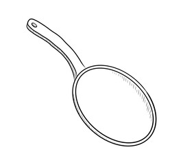 BLACK AND WHITE VECTOR CONTOUR DRAWING OF A FRYING PAN